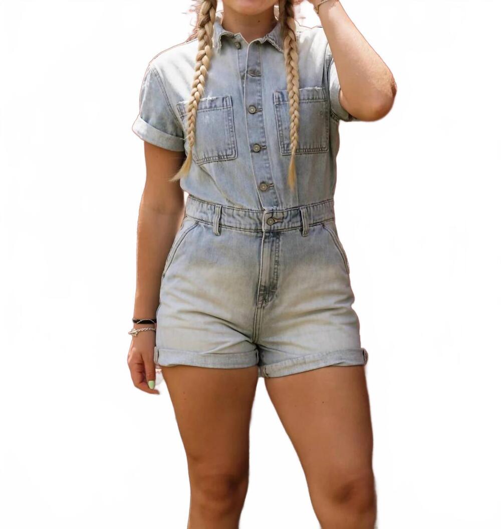 NEW HIDDEN dylan denim short romper in medium light